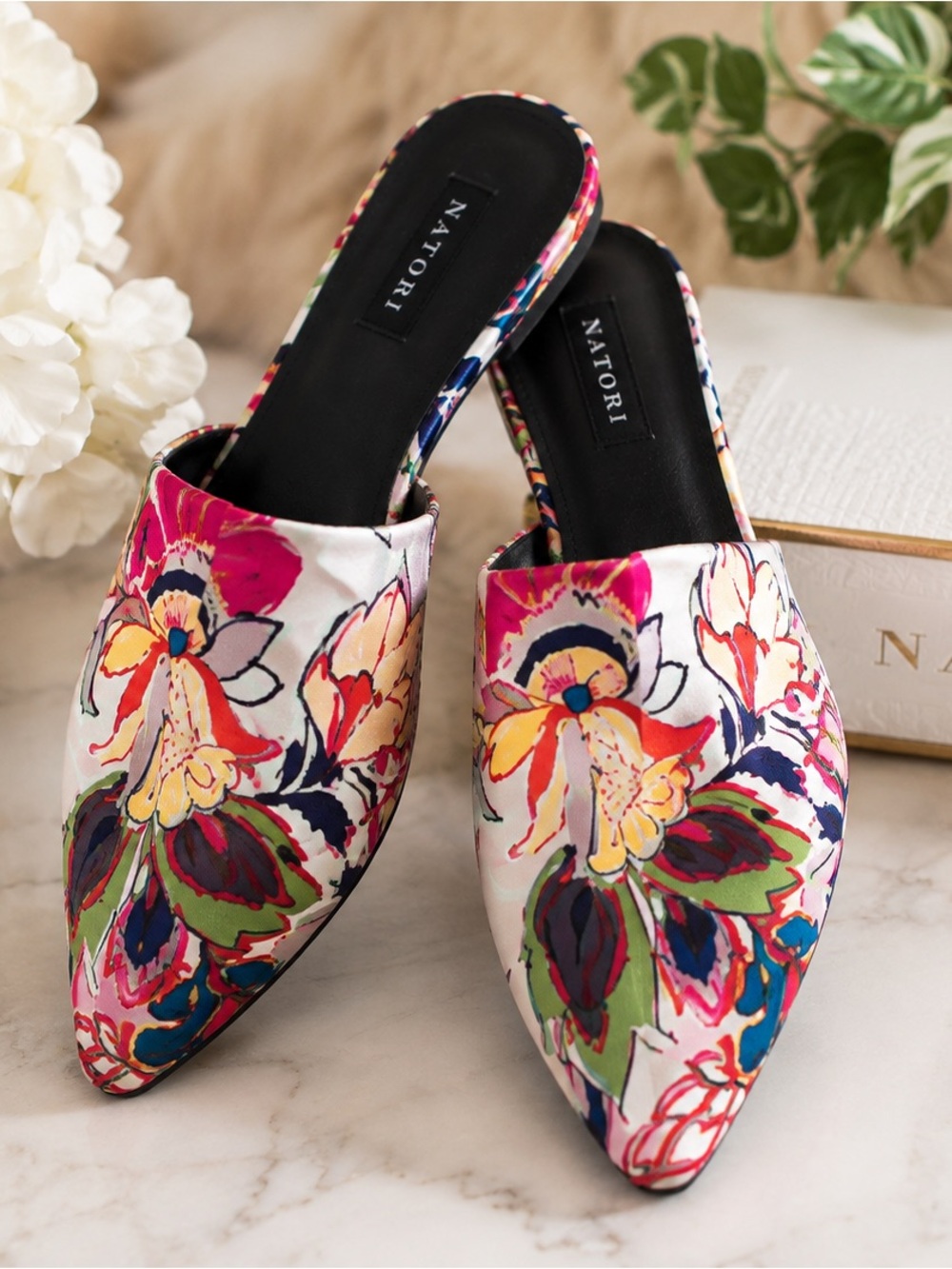 Natori Multicolor Floral Slip-On Mules